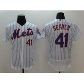 MLB New York Mets 41 Tom Seaver Retired White Pinstripe 2016 Flexbase Majestic Baseball Men Jersey