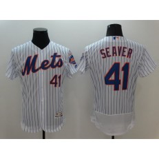 MLB New York Mets 41 Tom Seaver Retired White Pinstripe 2016 Flexbase Majestic Baseball Men Jersey