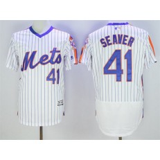 MLB New York Mets 41 Tom Seaver Retired White Pullover 2016 Flexbase Majestic Baseball Men Jersey