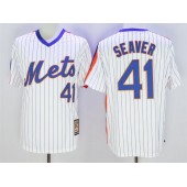 MLB New York Mets 41 Tom Seaver Retired White Pullover Majestic Cooperstown Collection Throwback Men Jersey