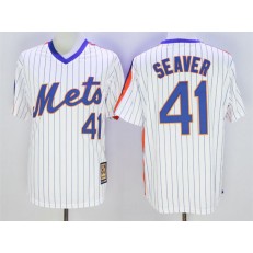 MLB New York Mets 41 Tom Seaver Retired White Pullover Majestic Cooperstown Collection Throwback Men Jersey