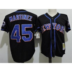 MLB New York Mets 45 Pedro Martinez Black Cooperstown Collection Throwback Men Jersey