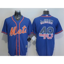 MLB New York Mets 48 Jacob DeGrom Blue With Orange USA Flag Fashion Baseball Men Jersey