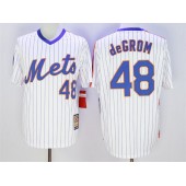 MLB New York Mets 48 Jacob DeGrom Retired White Pullover Majestic Cooperstown Collection Throwback Men Jersey