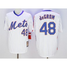 MLB New York Mets 48 Jacob DeGrom Retired White Pullover Majestic Cooperstown Collection Throwback Men Jersey