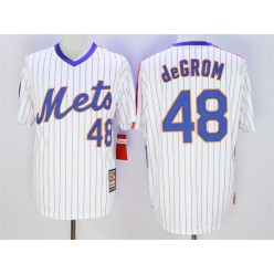 MLB New York Mets 48 Jacob DeGrom Retired White Pullover Majestic Cooperstown Collection Throwback Men Jersey