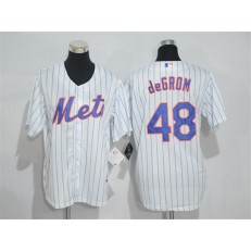 MLB New York Mets 48 Jacob DeGrom White Blue Strip New Cool Base Stitched Men Jersey