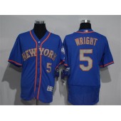 MLB New York Mets 5 David Wright Blue With Gray 2016 Flexbase Majestic Baseball Men Jersey