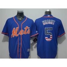 MLB New York Mets 5 David Wright Blue With Orange USA Flag Fashion Baseball Men Jersey