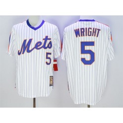 MLB New York Mets 5 David Wright Retired White Pullover Majestic Cooperstown Collection Throwback Men Jersey