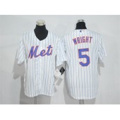 MLB New York Mets 5 David Wright White Blue Strip New Cool Base Stitched Men Jersey