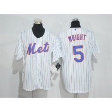 MLB New York Mets 5 David Wright White Blue Strip New Cool Base Stitched Men Jersey