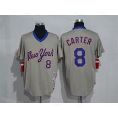 MLB New York Mets 8 Gary Carter 1987 Gray Throwback Men Jersey