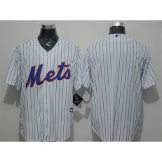 MLB New York Mets Blank White Blue Strip New Cool Base Stitched Men Jersey