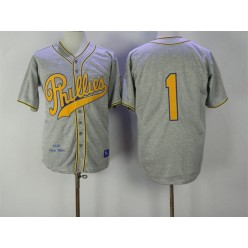 MLB Philadelphia Phillies 1 Chuck Klein Mitchell And Ness 1938 Grey Throwback Stitched Men Jersey