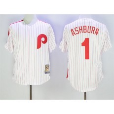 MLB Philadelphia Phillies 1 Richie Ashburn White Pinstripe Majestic Cool Base Cooperstown Collection Men Jersey