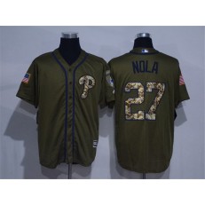 MLB Philadelphia Phillies 27 Aaron Nola Green Salute to Service Cool Base Stitched Men Jersey