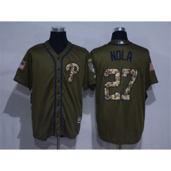 MLB Philadelphia Phillies 27 Aaron Nola Green Salute to Service Cool Base Stitched Men Jersey