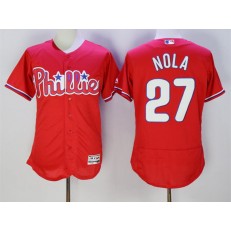 MLB Philadelphia Phillies 27 Aaron Nola Red Flexbase 2016 Player Men Jersey