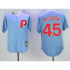 MLB Philadelphia Phillies 45 Tug McGraw Light Blue Majestic Cool Base Cooperstown Collection Men Jersey