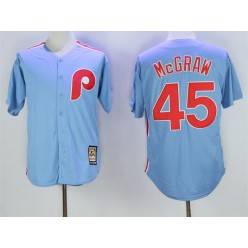 MLB Philadelphia Phillies 45 Tug McGraw Light Blue Majestic Cool Base Cooperstown Collection Men Jersey