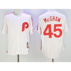 MLB Philadelphia Phillies 45 Tug McGraw White Pinstripe Majestic Cool Base Cooperstown Collection Men Jersey