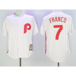 MLB Philadelphia Phillies 7 Maikel Franco White Pinstripe Majestic Cool Base Cooperstown Collection Men Jersey
