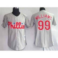 MLB Philadelphia Phillies 99 Mitch Williams Gray Mitchell And Ness Throwback Men Jersey