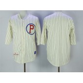 MLB Philadelphia Phillies Blank Cream Strip Mitchell And Ness 1921 Throwback Stitched Men Jersey