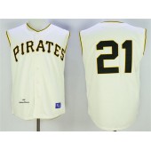 MLB Pittsburgh Pirates 21 Roberto Clemente 1960 Cream Vest Throwback Men Jersey