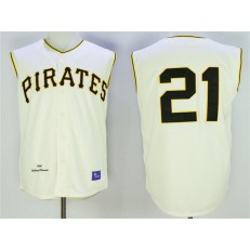 MLB Pittsburgh Pirates 21 Roberto Clemente 1960 Cream Vest Throwback Men Jersey