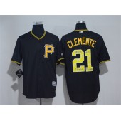 MLB Pittsburgh Pirates 21 Roberto Clemente Black Team Logo Print Cool Base Men Jersey