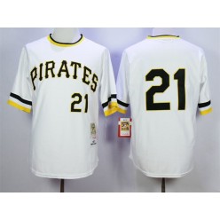 MLB Pittsburgh Pirates 21 Roberto Clemente Mitchell and Ness 1971 Stitched White Throwback Men Jersey