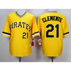 MLB Pittsburgh Pirates 21 Roberto Clemente Mitchell and Ness Stitched Yellow Throwback Men Jersey