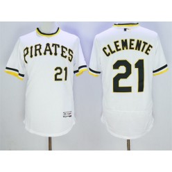 MLB Pittsburgh Pirates 21 Roberto Clemente White Pullover 2016 Flexbase Majestic Baseball Men Jersey