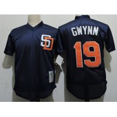 MLB San Diego Padres 19 Tony Gwynn Blue Throwback Mitchell And Ness Men Jersey