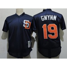 MLB San Diego Padres 19 Tony Gwynn Blue Throwback Mitchell And Ness Men Jersey