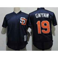 MLB San Diego Padres 19 Tony Gwynn Blue Throwback Mitchell And Ness Men Jersey