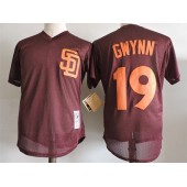 MLB San Diego Padres 19 Tony Gwynn Brown Throwback Mitchell And Ness Men Jersey