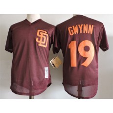 MLB San Diego Padres 19 Tony Gwynn Brown Throwback Mitchell And Ness Men Jersey