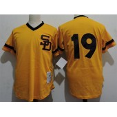 MLB San Diego Padres 19 Tony Gwynn Yellow Throwback Mitchell And Ness Men Jersey