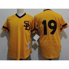 MLB San Diego Padres 19 Tony Gwynn Yellow Throwback Mitchell And Ness Men Jersey