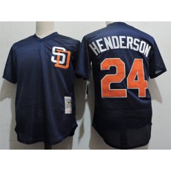 MLB San Diego Padres 24 Rickey Henderson Blue Throwback Mitchell And Ness Men Jersey