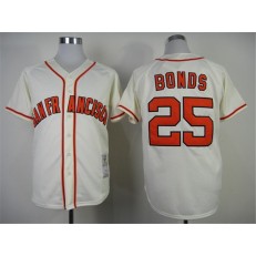 MLB San Francisco Giants 25 Barry Bonds Cream 2004 Throwback Men Jersey