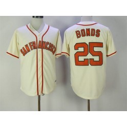 MLB San Francisco Giants 25 Barry Bonds Cream Throwback Men Jersey