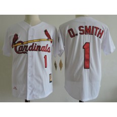 MLB St.Louis Cardinals 1 Ozzie Smith 1992 White Mitchell And Ness Throwback Men Jersey
