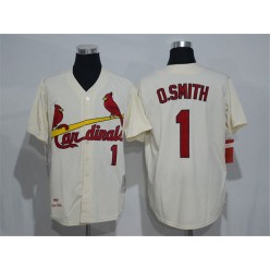 MLB St.Louis Cardinals 1 Ozzie Smith Cream Stitched 1992 Cooperstown Collection Mitchell And Ness Men Jersey