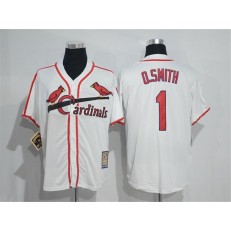 MLB St.Louis Cardinals 1 Ozzie Smith White Throwback Mitchell And Ness Stitched Men Jersey