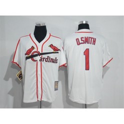 MLB St.Louis Cardinals 1 Ozzie Smith White Throwback Mitchell And Ness Stitched Men Jersey