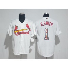MLB St.Louis Cardinals 1 Ozzie Smith White With Team Logo Print Cool Base Men Jersey